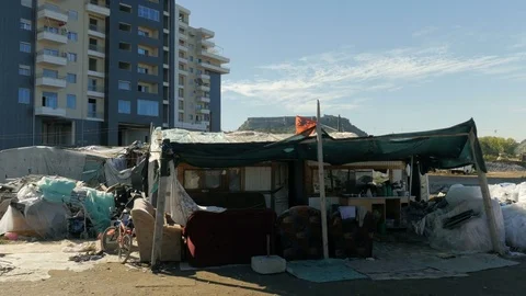 Shot inside a Romanian camp in Shkodër, Albania, house 3 Stock Footage 84679728