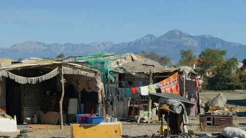 Shot inside a Romanian camp in Shkodër, Albania, house 4 Stock Footage 84679808