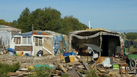 Shot inside a Romanian camp in Shkodër, Albania, house 5 Stock Footage 84680083