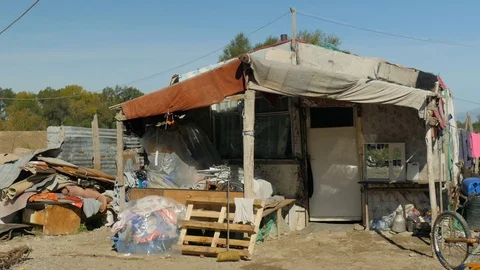 Shot inside a Romanian camp in Shkodër, Albania, house 2 Stock Footage 84700006