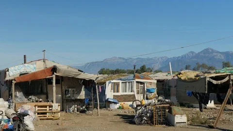 Shot inside a Romanian camp in Shkodër, Albania, house 1 Stock-Footage 84700452
