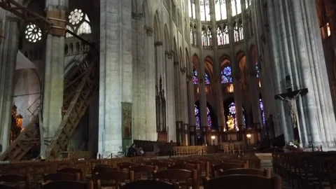 Shot of the interior of the Gothic Cathedral of Beauvais. France Stock Footage 141201294