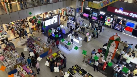 A shot of the interior of the Mall of India during the Independence day of India Stock Footage 248122682