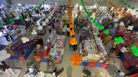 A shot of the interior of the Mall of India during the Independence day of India Stock Footage 248122684