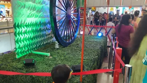 A shot of the interior of the Mall of India during the Independence day of India Stock Footage 248122837