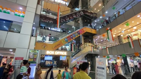 A shot of the interior of the Mall of India during the Independence day of India Stock Footage 248122841