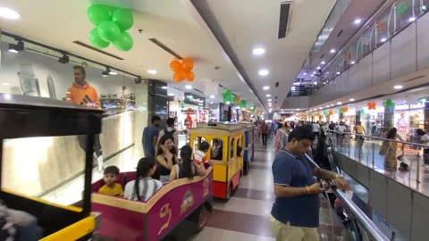 A shot of the interior of the Mall of India during the Independance day of India Stock Footage 248123314