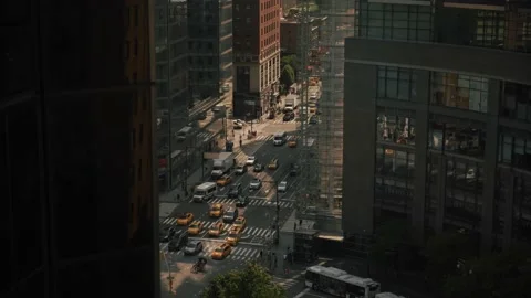 Shot of intersection with pedestrian crossing the streets on Columbus Circle Stock Footage 145022389