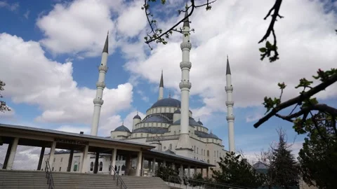Shot of Kocatepe Mosque, the largest mosque in Ankara, the capital of Turkey. Stock Footage 185275943