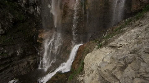 Shot looking down on waterfall in slow motion Stock Footage 52498967