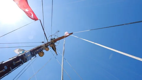 A shot looking up at the mast of a sailing ship Stock Footage 318787854