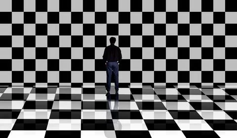 Shot of a man finding himself with and imaginery illusion like door in front Stock Photos
