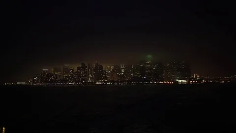 Shot of Manhattan at night from ferry Stock Footage 80927689