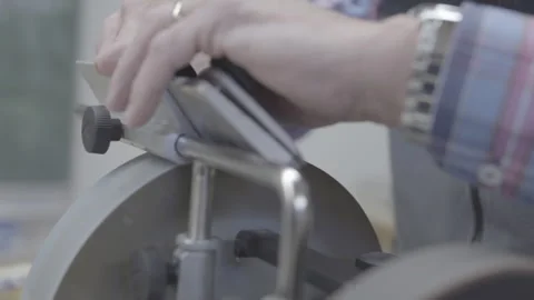 Shot Of A Master Sharpening Scissors Stock Footage 264039908