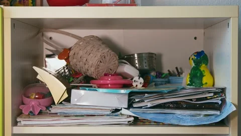 A shot of a mess on a shelf 库存影片 231754274