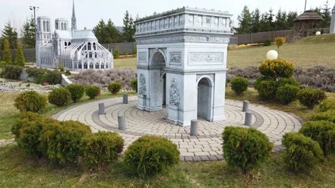 Shot of miniature model of the old Arc de Triomphe, Paris. Park of Miniatures. Stock Footage 133807426
