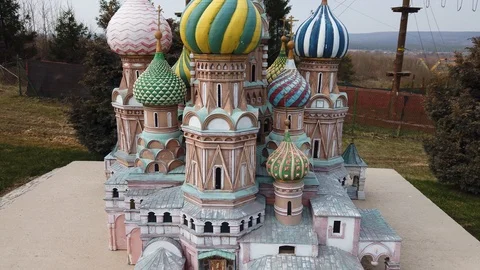 Shot of miniature model of the old Saint Basil s Cathedral, Russia, Moscow. Park Stock Footage 122322439