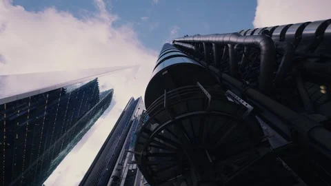 Shot moving from almost under the Lloyd's building 50fps Stock Footage 297663047