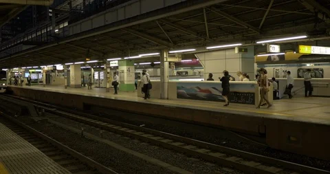 Shot of a moving train in one of the busy subway stations in Tokyo, Japan Stock Footage 90068032