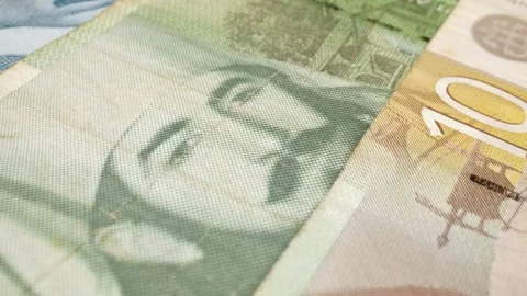 Shot of multiple Serbian dinar banknotes in motion. Stock Footage 302203963