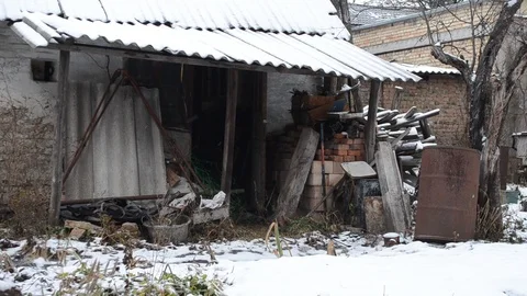 Shot of Old barn in Snow Stock Footage 102241368
