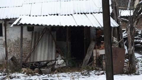 Shot of Old barn in Snow Stock Footage 102241432