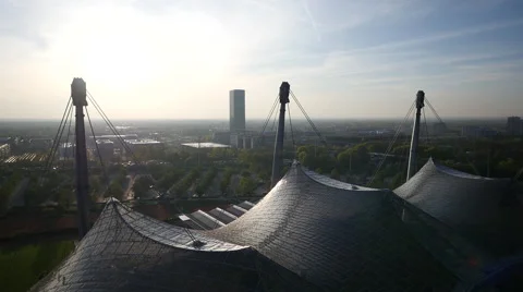 Shot of Olympia stadium Munich roof Stock Footage
