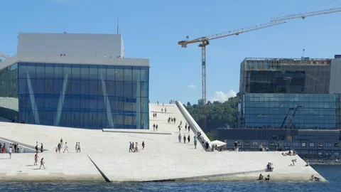 Shot of the Opera in a clear day in Oslo, Norway, close Stock Footage 95115520