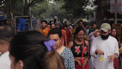 A Shot of People Dancing in Durga Puja Street Procession Festival Delhi India Stock Footage 332119505