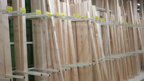 Shot of planks of timber in carpentry store warehouse 動画素材 224894143