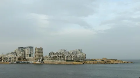 Shot of The Point In Sliema from Valetta, Malta, wide Stock Footage 102709142