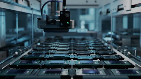 Shot of Production Line with Computer Processors on Electronics Factory. Vidéo 241485329
