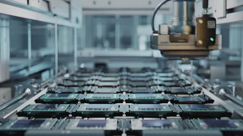 Shot of Production Line with Computer Processors on Electronics Factory. Stock Footage 241485460
