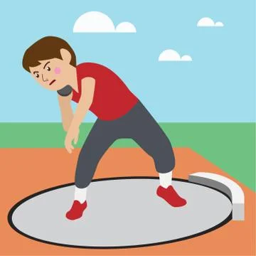 Shot-put athletic sport vector cartoon illustration set Stock Illustration