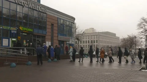 Shot of a queue in Kiev Stock Footage 175275875