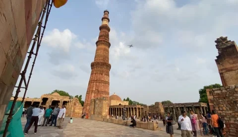 A Shot of Qutub Minar with the entire complex in view Stock Footage 247428006