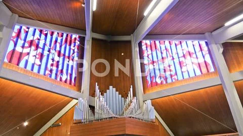 Shot of religious christian or catholic chapel and altar for worshippers Stock Photos
