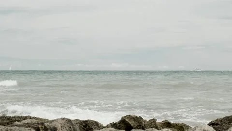 Shot of rocky beach with waves Stock Footage 138786655