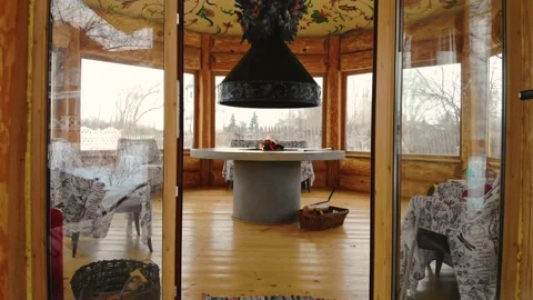 Shot of round fireplace with burning logs of wood Stock-Footage 130250052