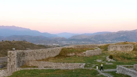 Shot from Rozafa Castle in Shkodër, Albania, wall Stock Footage 84683167
