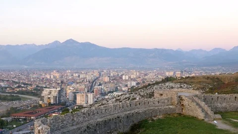 Shot from Rozafa Castle in Shkodër, Albania, city view Stock Footage 84683268