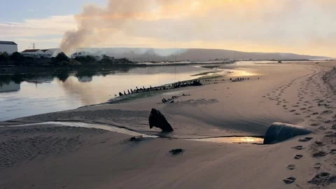 Shot of Rural Field Fire with Distant City Skyline Stock Footage 321040357