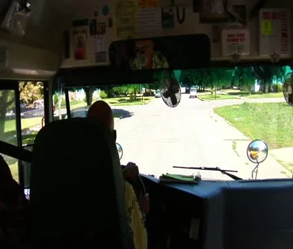 Shot of schoolbus turning from inside bus 스톡 동영상 21623537