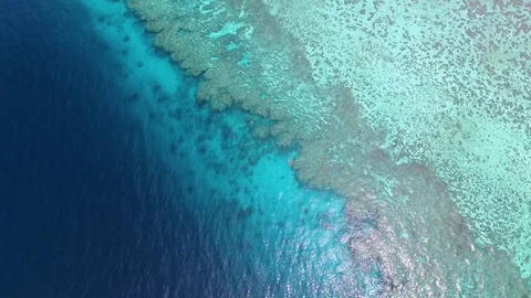 A shot of the sea, coral reef, the clouds and sky Stock Footage