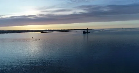 Shot of Ship in Low Key Reflective Light on the Water in Greenore Port Ireland 스톡 동영상 98244462