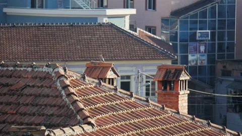 Shot in Shkodër in Albania, close up of a rooftop Stock Footage 137132623