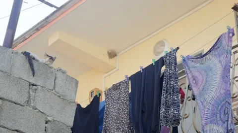 Shot in Shkodër in Albania, clothes outside Stock Footage 137135506