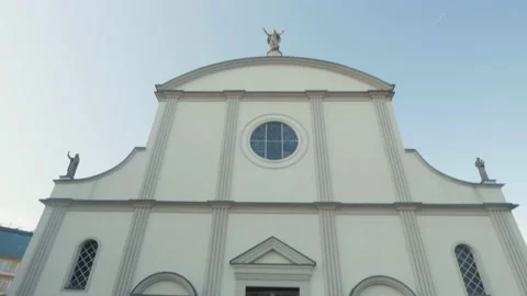 Shot in Shkodër in Albania, Kisha Katolike Françeskane church, wide down Video stock 137139896