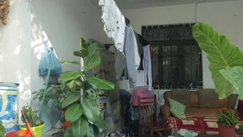 Shot in Shkodër in Albania, wall with clothes Stock Footage 137138682