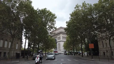 Shot From the Side of The Arc De Triomphe Getting Wrapped by huge Crane, Stock Footage 171493964